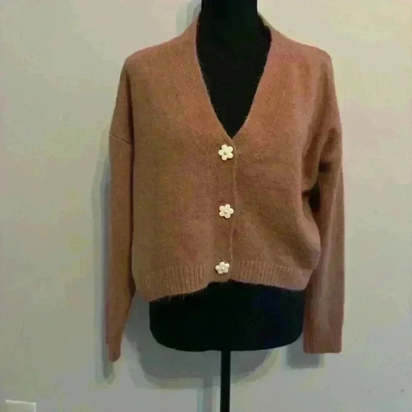 Fuzzy Cropped Oversized Grandpa Sweater with Daisy Buttons Size XS Altard State - Picture 1 of 12